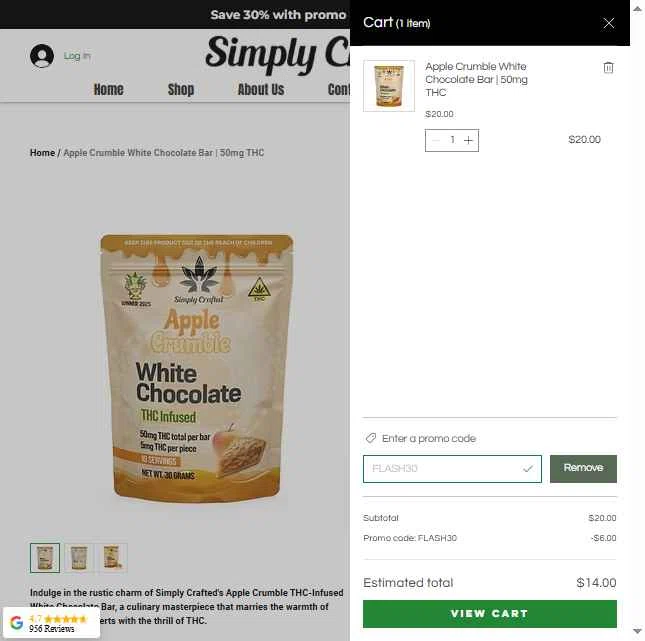 Simply Crafted CBD checkout page showing Simply Crafted CBD promo code box | Screenshot taken by SimplyCodes community member on Feb 12, 2026