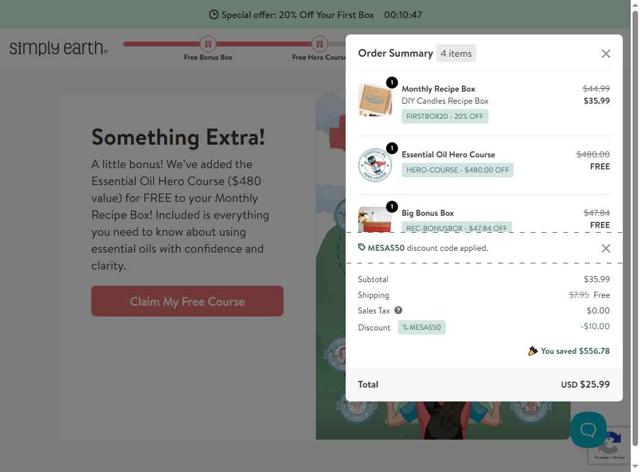Simply Earth checkout page showing Simply Earth discount code box | Screenshot taken by SimplyCodes community member on Aug 22, 2025