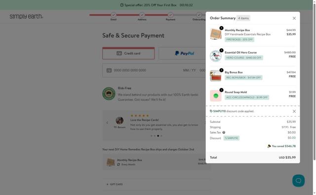 Simply Earth checkout page showing Simply Earth discount code box | Screenshot taken by SimplyCodes community member on Sep 2, 2025