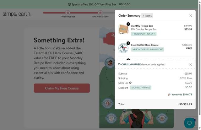 Simply Earth checkout page showing Simply Earth discount code box | Screenshot taken by SimplyCodes community member on Aug 22, 2025
