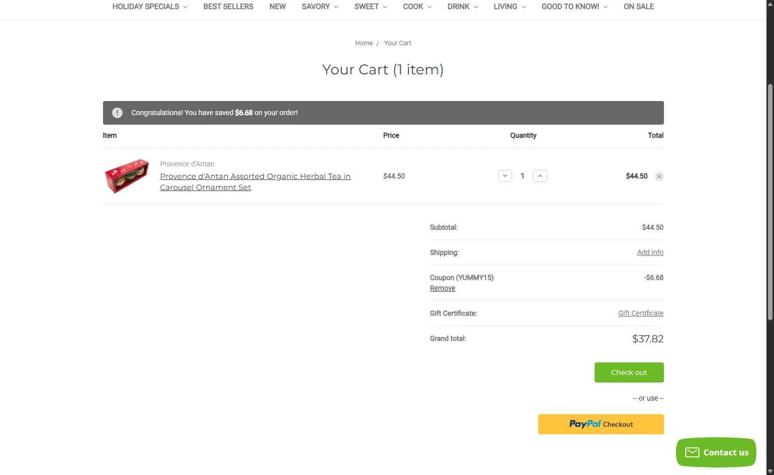 Simply Gourmand checkout page showing Simply Gourmand coupon code box | Screenshot taken by SimplyCodes community member on Dec 9, 2025