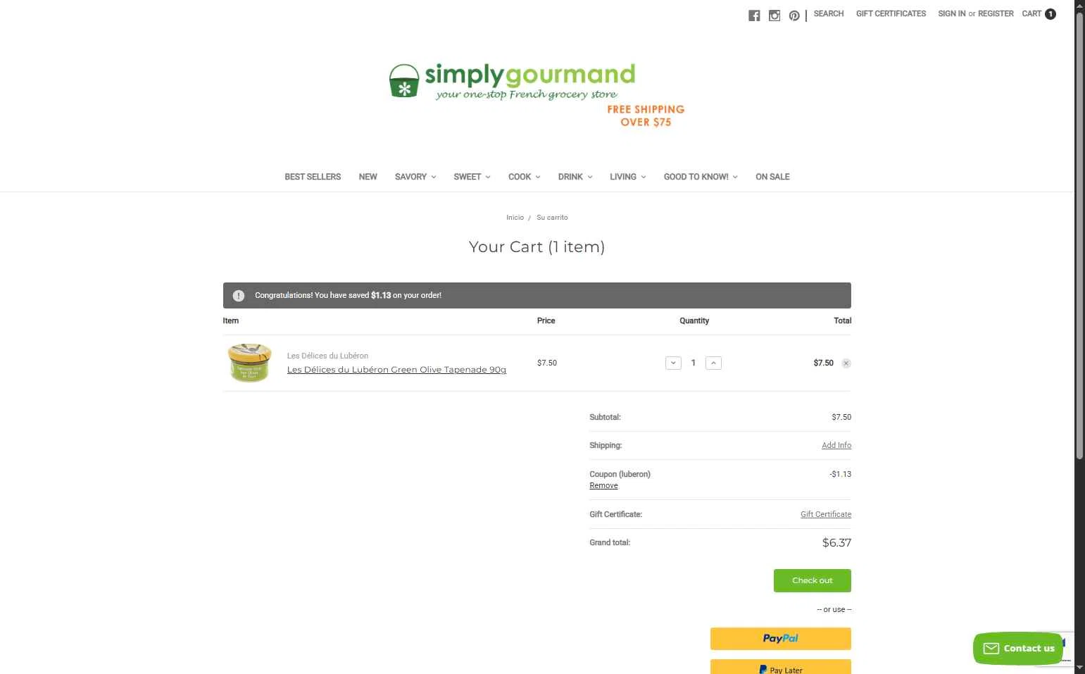 Simply Gourmand checkout page showing Simply Gourmand coupon code box | Screenshot taken by SimplyCodes community member on Aug 5, 2025