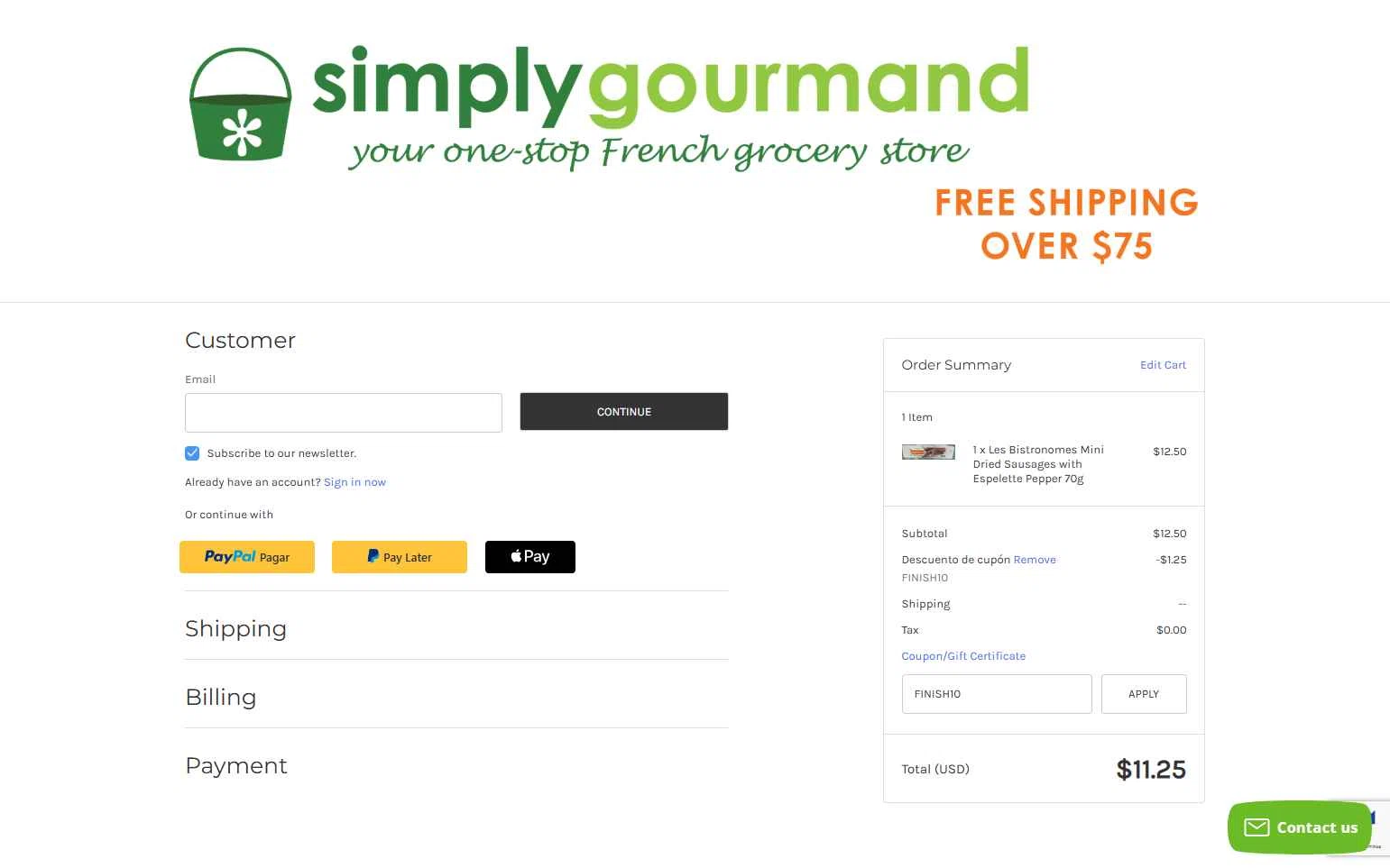 Simply Gourmand checkout page showing Simply Gourmand coupon code box | Screenshot taken by SimplyCodes community member on Sep 14, 2025