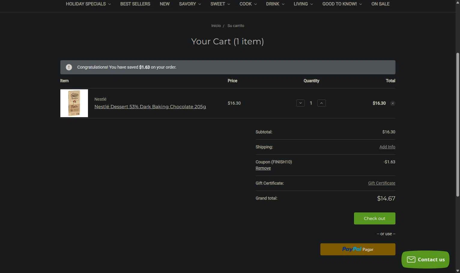 Simply Gourmand checkout page showing Simply Gourmand coupon code box | Screenshot taken by SimplyCodes community member on Dec 10, 2025