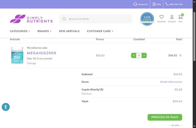Simply Nutrients checkout page showing Simply Nutrients coupon code box | Screenshot taken by SimplyCodes community member on Aug 4, 2025