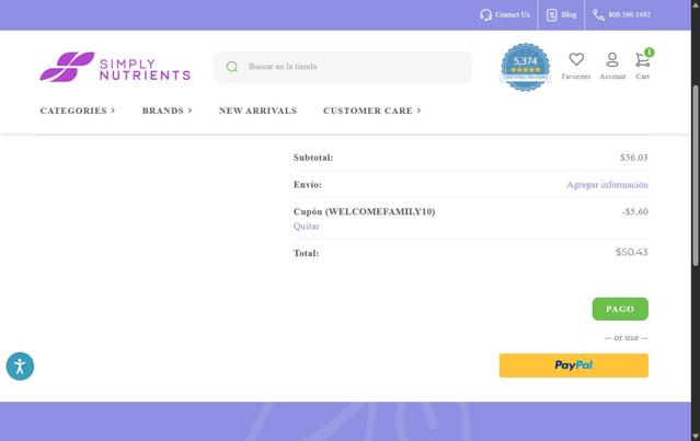 Simply Nutrients checkout page showing Simply Nutrients coupon code box | Screenshot taken by SimplyCodes community member on Aug 4, 2025