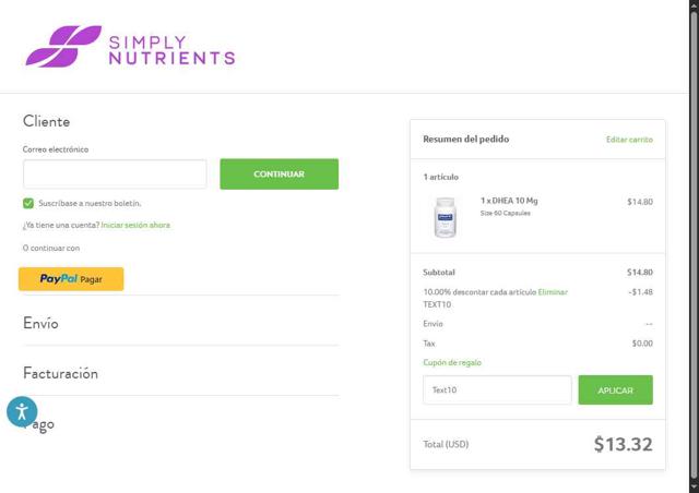 Simply Nutrients checkout page showing Simply Nutrients coupon code box | Screenshot taken by SimplyCodes community member on Jul 1, 2025