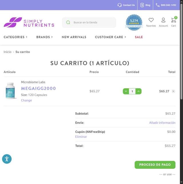 Simply Nutrients checkout page showing Simply Nutrients coupon code box | Screenshot taken by SimplyCodes community member on Jul 1, 2025