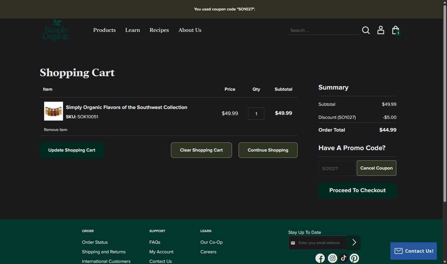 Simply Organic checkout page showing Simply Organic discount code box | Screenshot taken by SimplyCodes community member on Nov 26, 2025