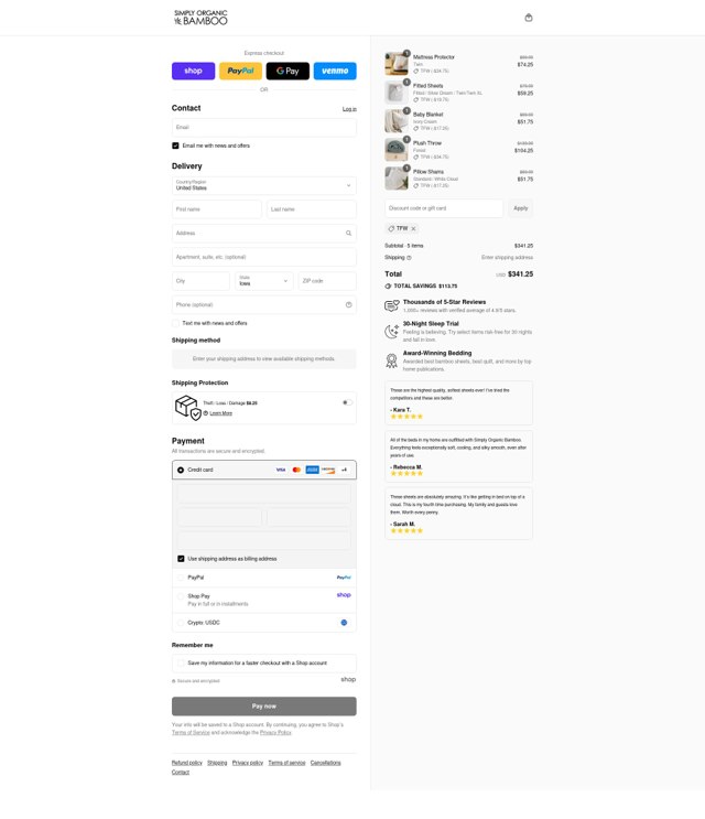Simply Organic Bamboo checkout page showing Simply Organic Bamboo coupon code box | Screenshot taken by SimplyCodes community member on Sep 1, 2025