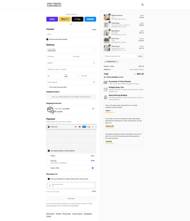 Simply Organic Bamboo checkout page showing Simply Organic Bamboo coupon code box | Screenshot taken by SimplyCodes community member on Sep 1, 2025