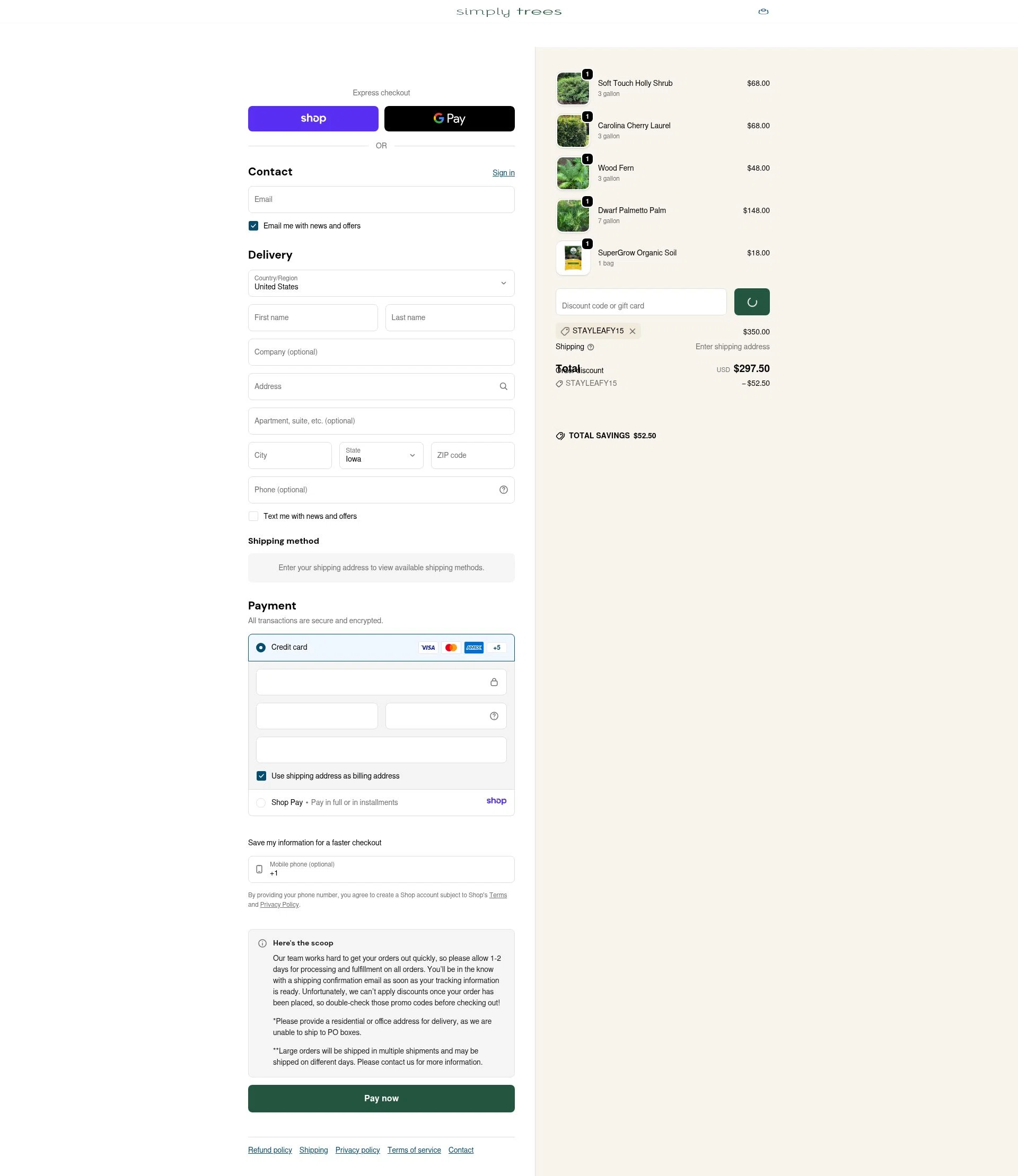 Simply Trees checkout page showing Simply Trees discount code box | Screenshot taken by SimplyCodes community member on Jan 8, 2026