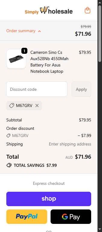 Simply Wholesale checkout page showing Simply Wholesale promo code box | Screenshot taken by SimplyCodes community member on Feb 5, 2026