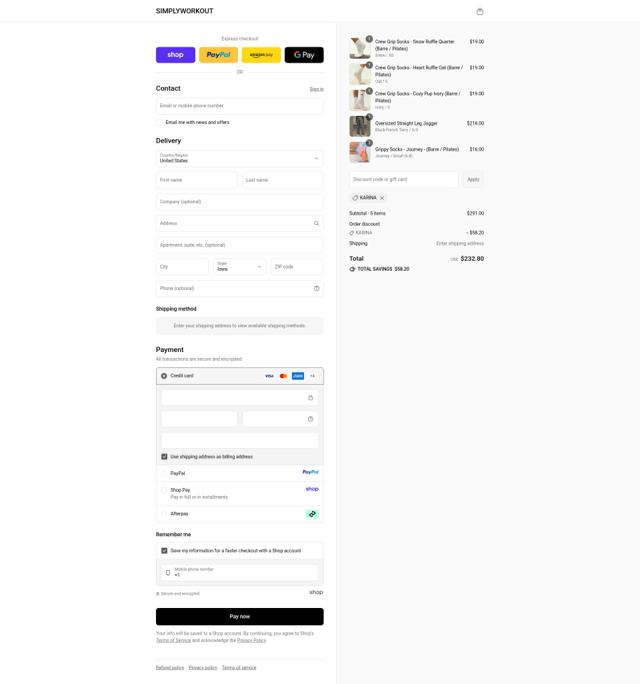Simply Workout checkout page showing Simply Workout discount code box | Screenshot taken by SimplyCodes community member on Sep 11, 2025