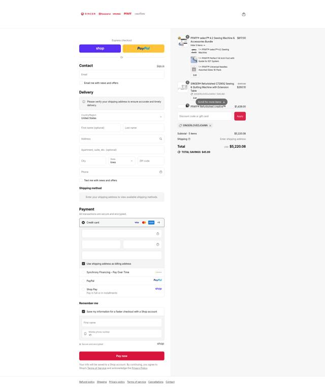 Singer Sewing Machine checkout page showing Singer Sewing Machine promo code box | Screenshot taken by SimplyCodes community member on Sep 12, 2025