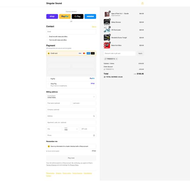 Singular Sound checkout page showing Singular Sound coupon code box | Screenshot taken by SimplyCodes community member on Sep 14, 2025