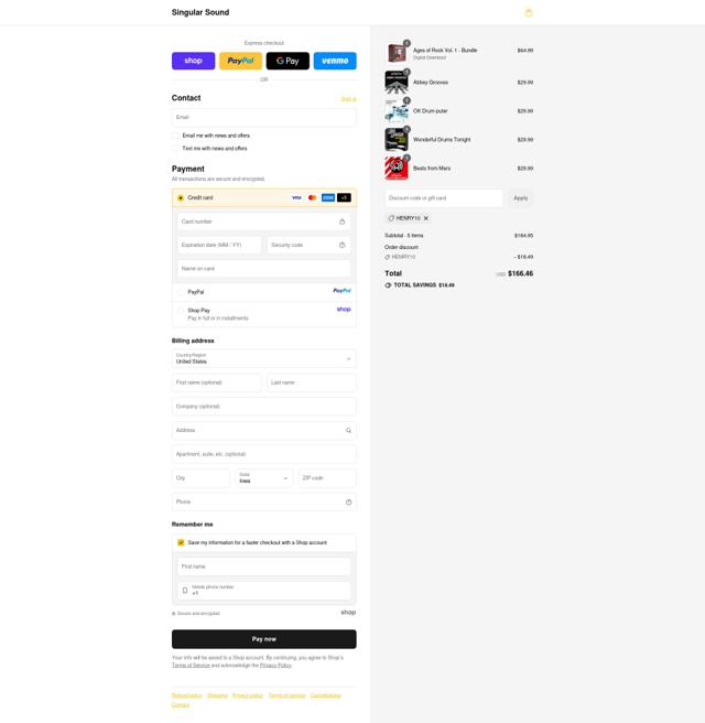 Singular Sound checkout page showing Singular Sound coupon code box | Screenshot taken by SimplyCodes community member on Sep 14, 2025