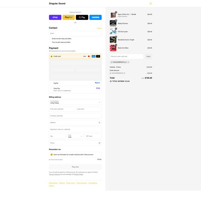 Singular Sound checkout page showing Singular Sound coupon code box | Screenshot taken by SimplyCodes community member on Sep 14, 2025