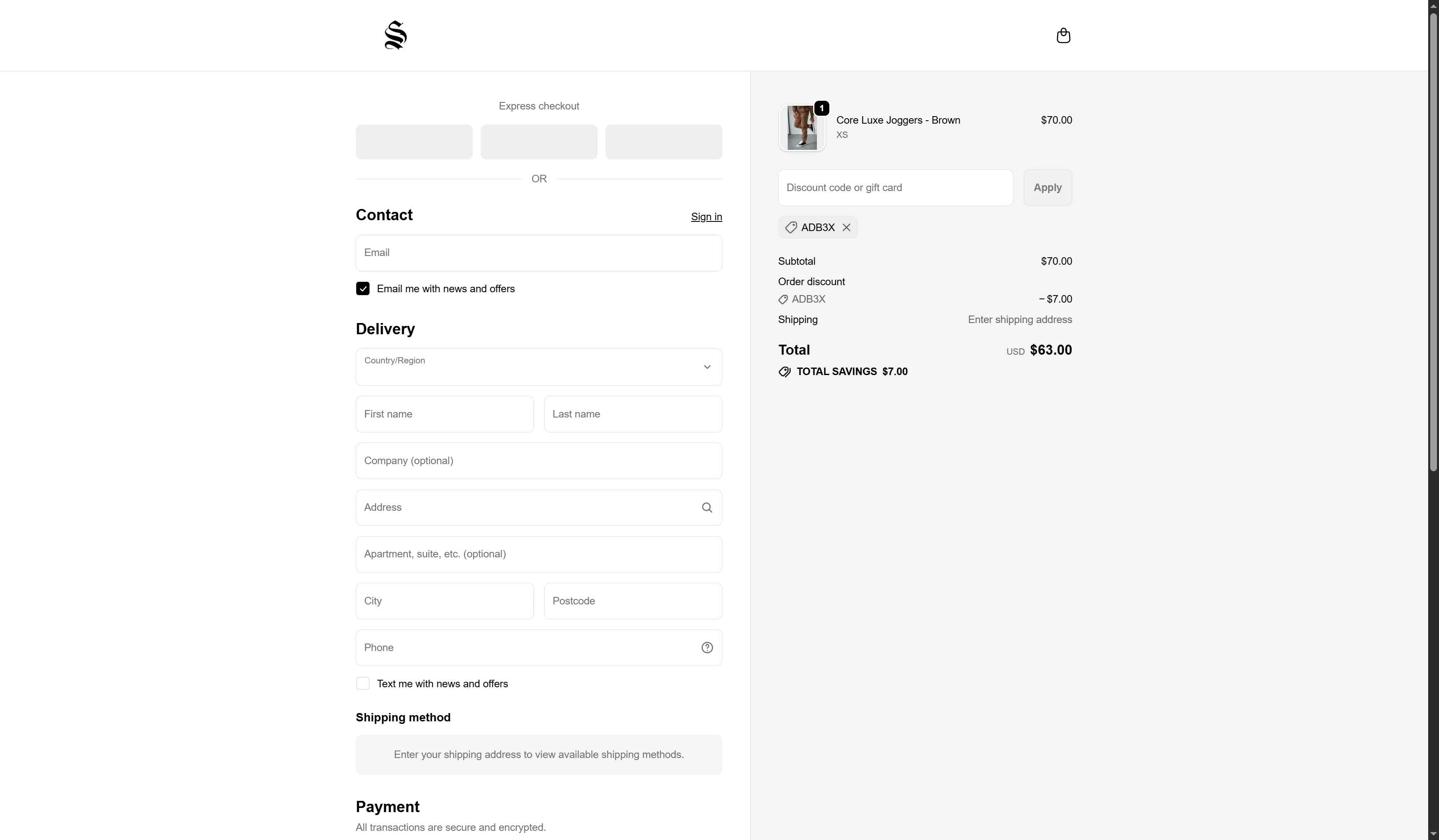 Sinners Attire checkout page showing Sinners Attire promo code box | Screenshot taken by SimplyCodes community member on Feb 18, 2026