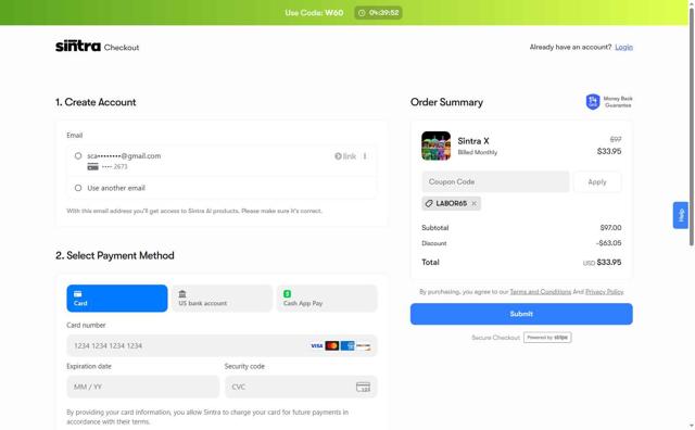 Sintra checkout page showing Sintra discount code box | Screenshot taken by SimplyCodes community member on Sep 3, 2025