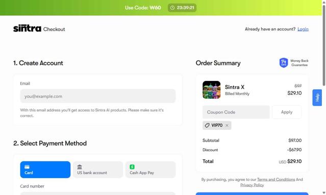 Sintra checkout page showing Sintra discount code box | Screenshot taken by SimplyCodes community member on Sep 8, 2025