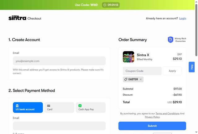 Sintra checkout page showing Sintra discount code box | Screenshot taken by SimplyCodes community member on Sep 10, 2025