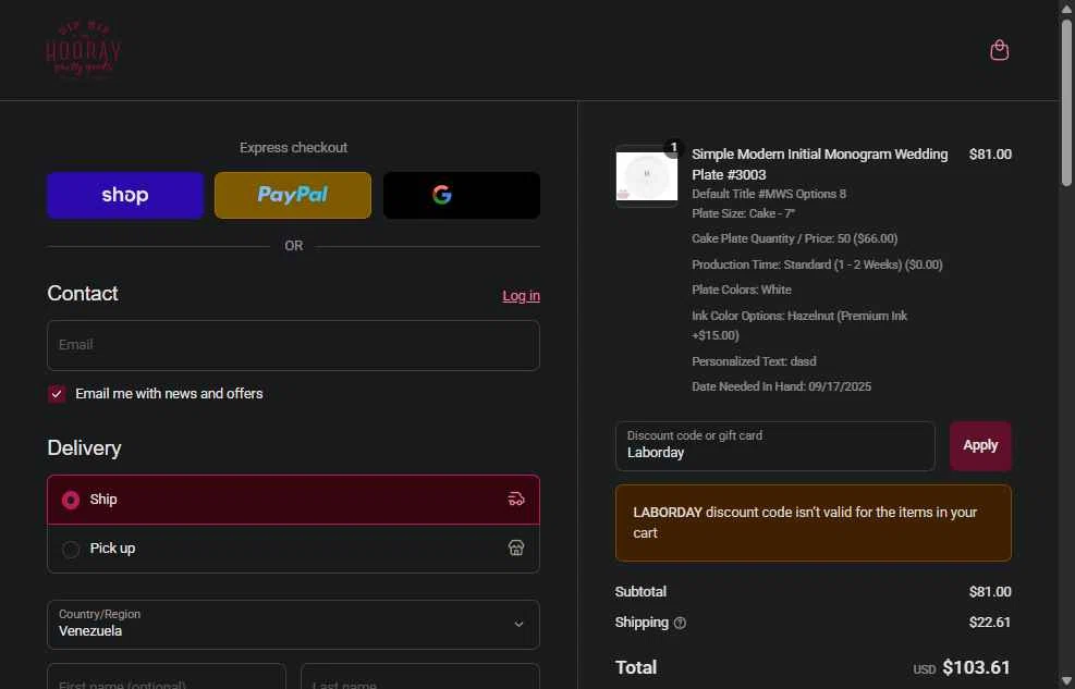Sip Hip Hooray checkout page showing Sip Hip Hooray discount code box | Screenshot taken by SimplyCodes community member on Sep 1, 2025