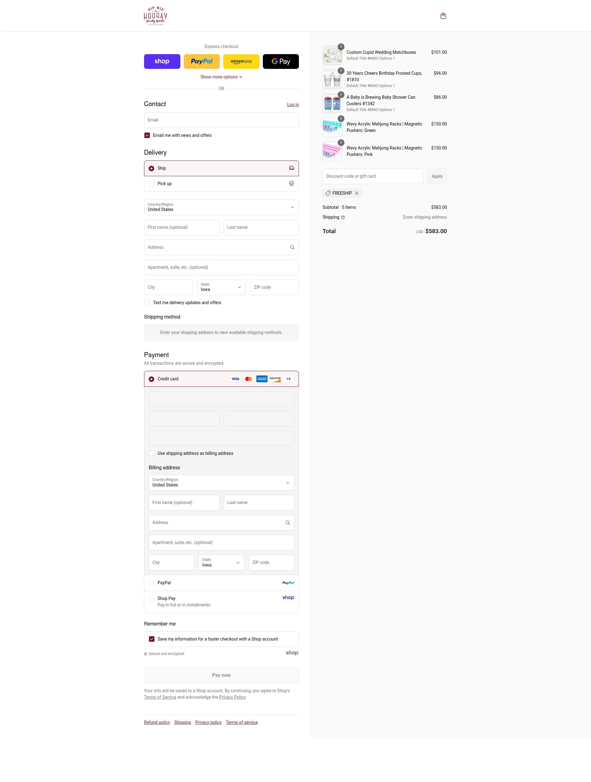 Sip Hip Hooray checkout page showing Sip Hip Hooray discount code box | Screenshot taken by SimplyCodes community member on Sep 2, 2025