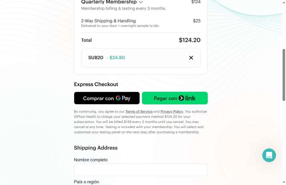 SiPhox Health checkout page showing SiPhox Health promo code box | Screenshot taken by SimplyCodes community member on Dec 23, 2025
