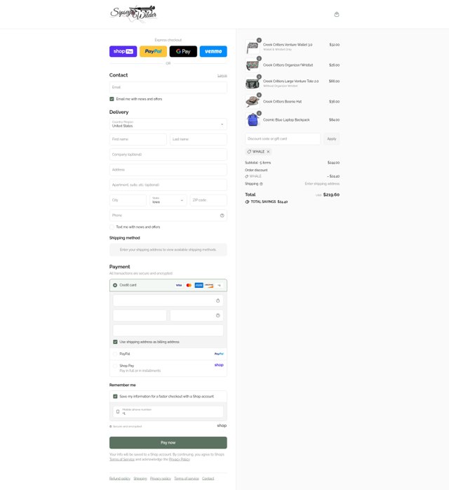 Sipsey Wilder checkout page showing Sipsey Wilder discount code box | Screenshot taken by SimplyCodes community member on Aug 17, 2025
