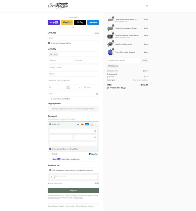 Sipsey Wilder checkout page showing Sipsey Wilder discount code box | Screenshot taken by SimplyCodes community member on Aug 9, 2025