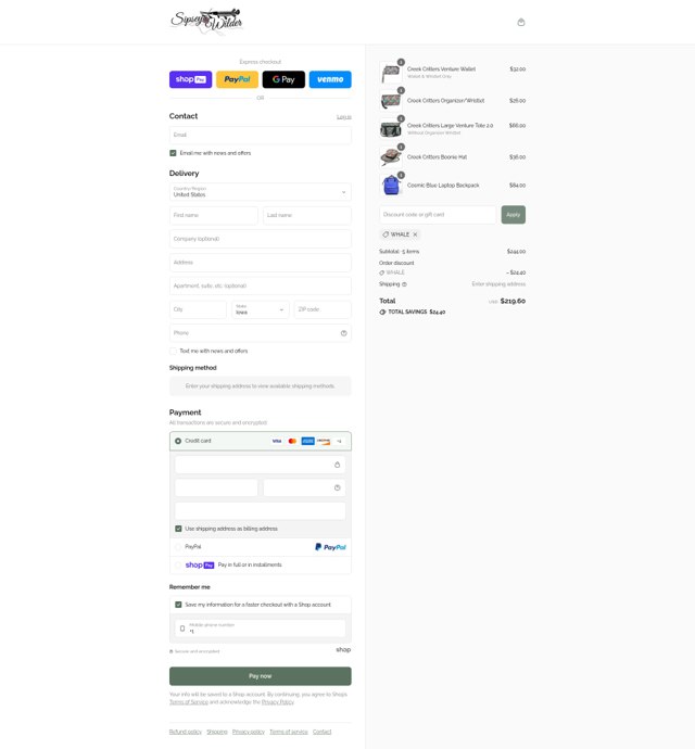 Sipsey Wilder checkout page showing Sipsey Wilder discount code box | Screenshot taken by SimplyCodes community member on Aug 5, 2025