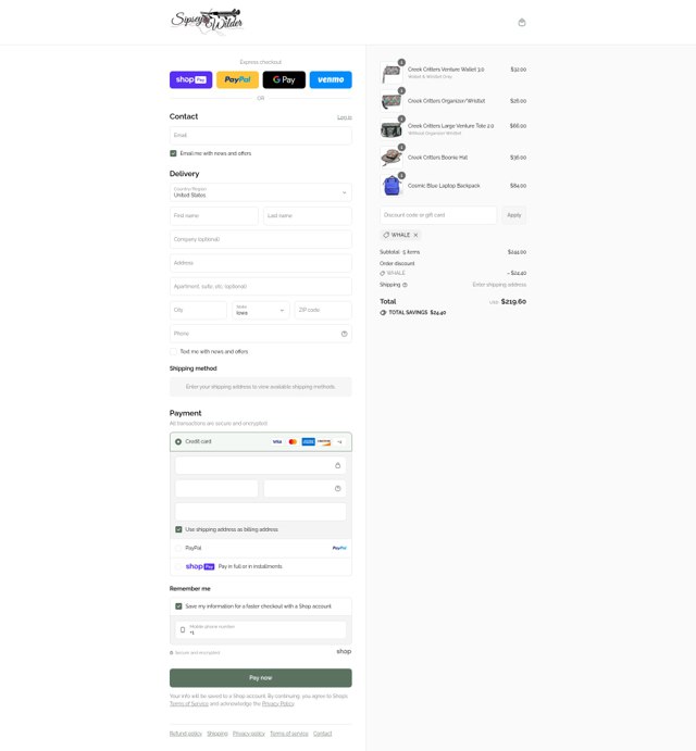 Sipsey Wilder checkout page showing Sipsey Wilder discount code box | Screenshot taken by SimplyCodes community member on Aug 13, 2025