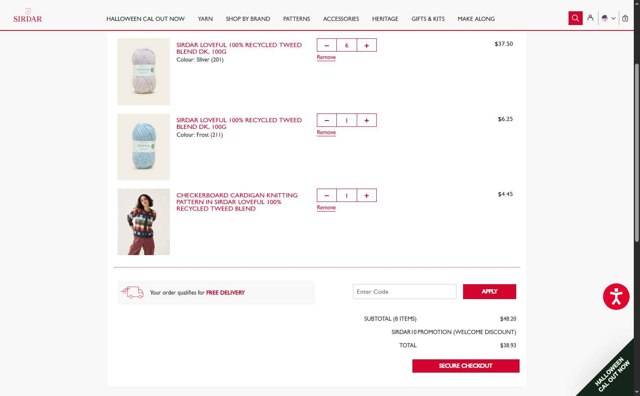 Sirdar checkout page showing Sirdar promo code box | Screenshot taken by SimplyCodes community member on Jul 14, 2025