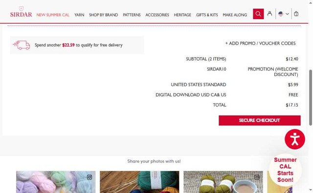 Sirdar checkout page showing Sirdar promo code box | Screenshot taken by SimplyCodes community member on May 4, 2025