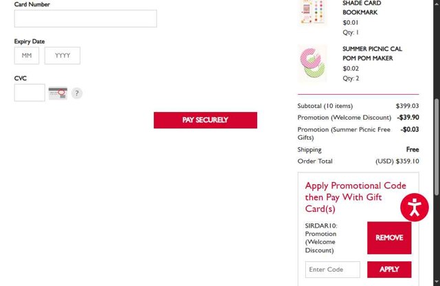 Sirdar checkout page showing Sirdar promo code box | Screenshot taken by SimplyCodes community member on May 29, 2025