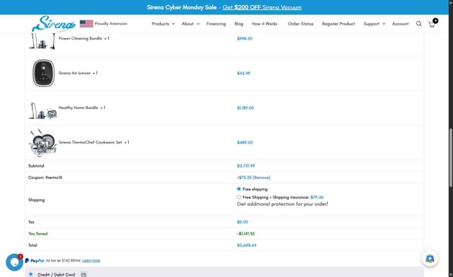 Sirena checkout page showing Sirena promo code box | Screenshot taken by SimplyCodes community member on Apr 28, 2025
