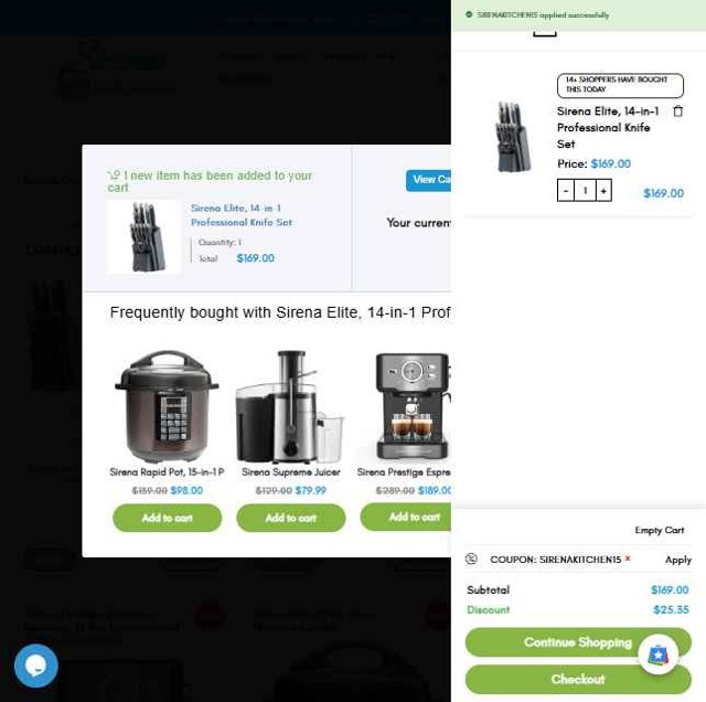 Sirena checkout page showing Sirena promo code box | Screenshot taken by SimplyCodes community member on May 9, 2025
