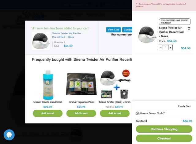 Sirena checkout page showing Sirena promo code box | Screenshot taken by SimplyCodes community member on Aug 12, 2025