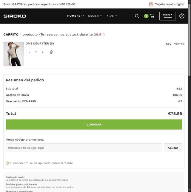 Siroko checkout page showing Siroko discount code box | Screenshot taken by SimplyCodes community member on Aug 3, 2025