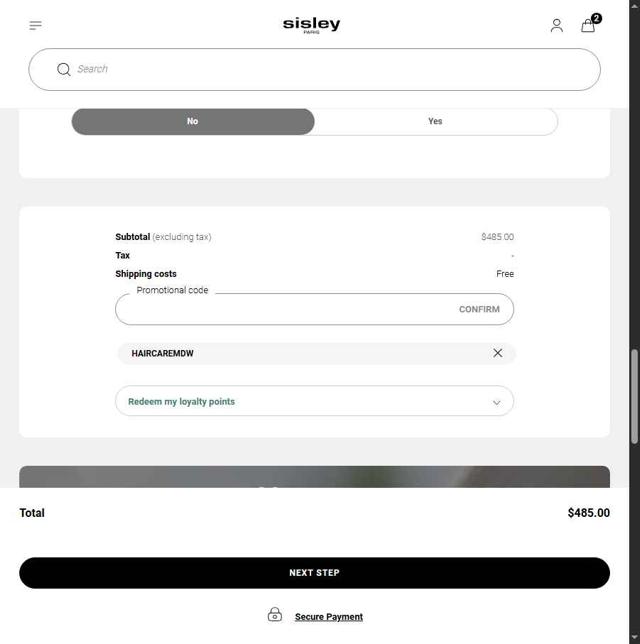 Sisley Paris checkout page showing Sisley Paris promo code box | Screenshot taken by SimplyCodes community member on May 19, 2025