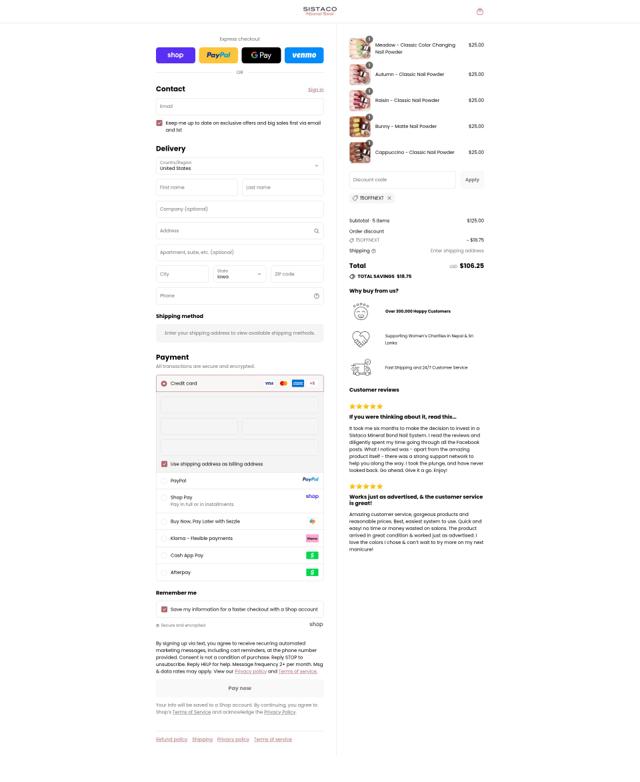 Sistaco checkout page showing Sistaco coupon code box | Screenshot taken by SimplyCodes community member on Sep 14, 2025