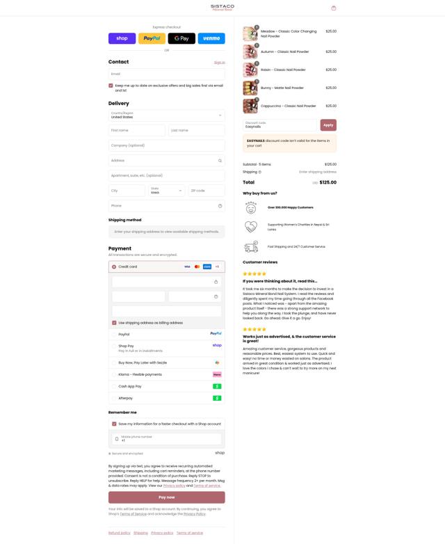Sistaco checkout page showing Sistaco coupon code box | Screenshot taken by SimplyCodes community member on Sep 14, 2025