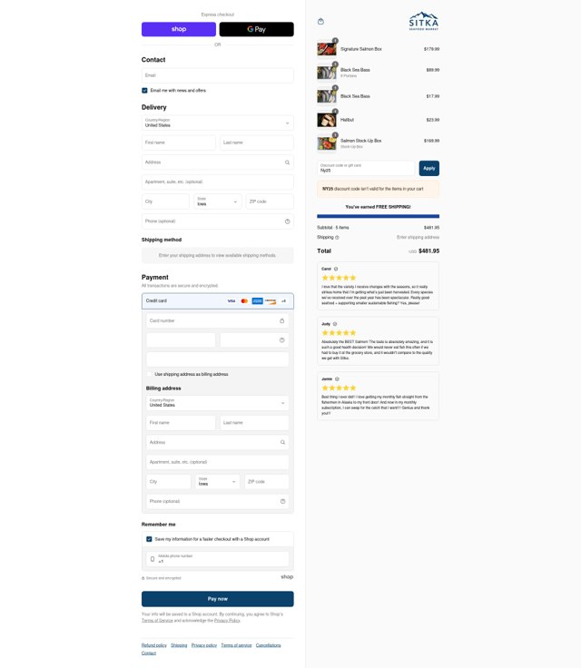 Sitka Seafood Market checkout page showing Sitka Seafood Market discount code box | Screenshot taken by SimplyCodes community member on Aug 31, 2025