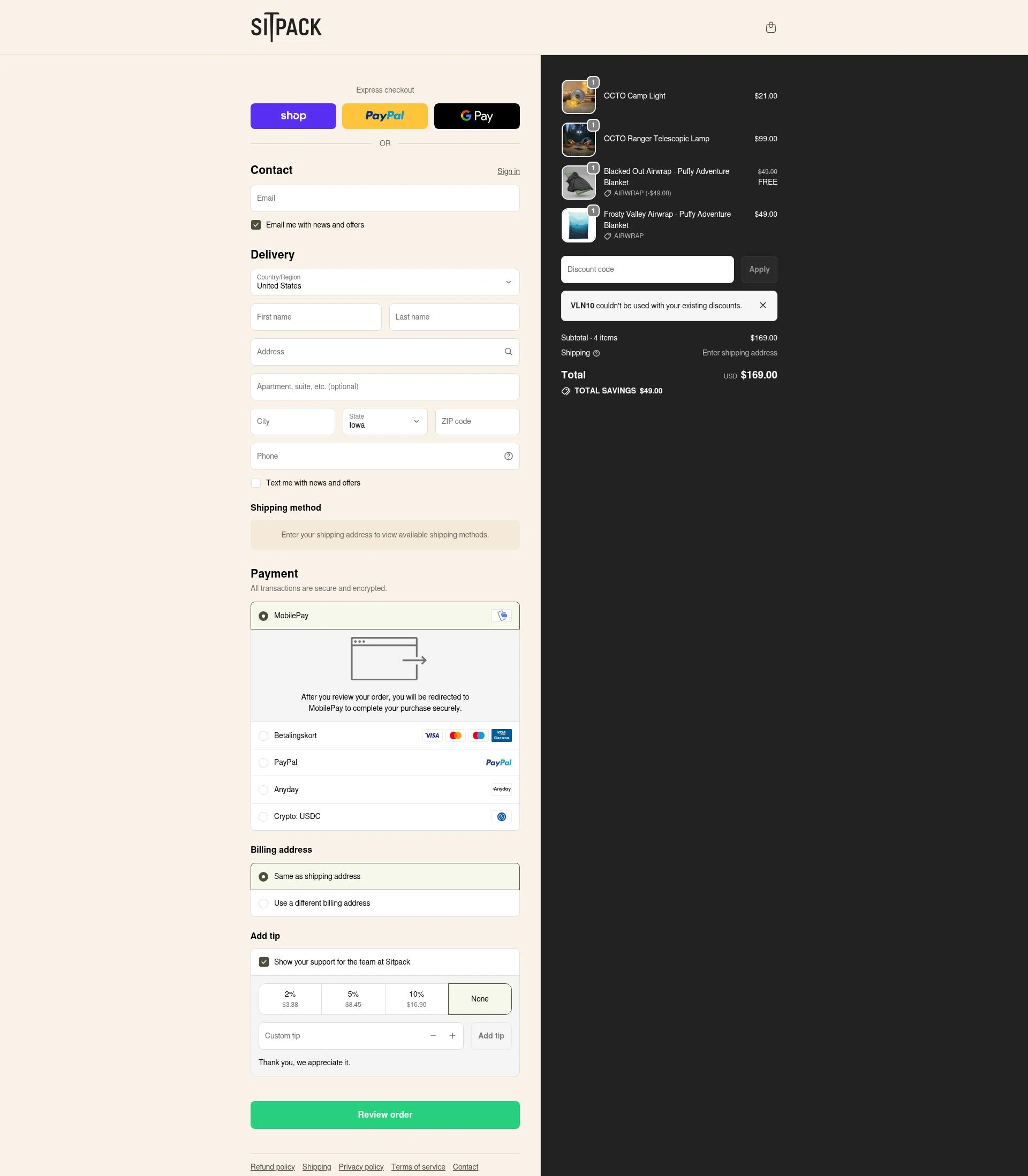 Sitpack checkout page showing Sitpack promo code box | Screenshot taken by SimplyCodes community member on Jan 5, 2026