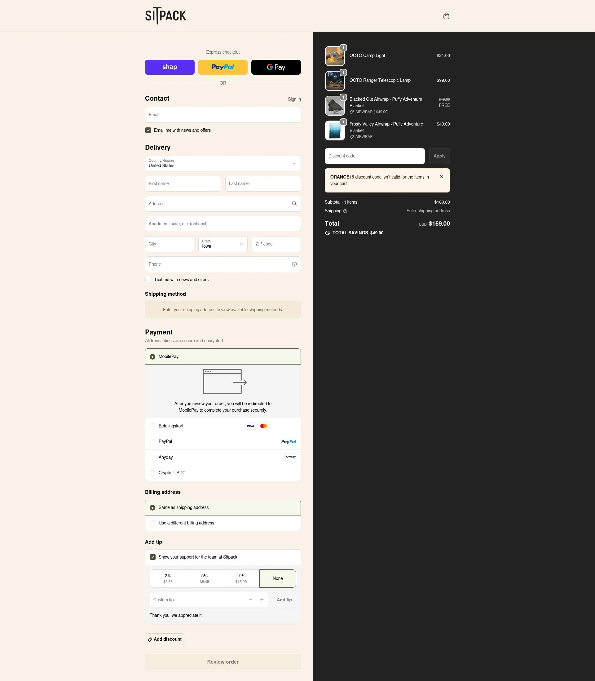 Sitpack checkout page showing Sitpack promo code box | Screenshot taken by SimplyCodes community member on Jan 10, 2026