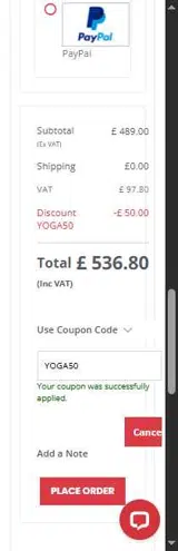 YOGA50 coupon verification screenshot