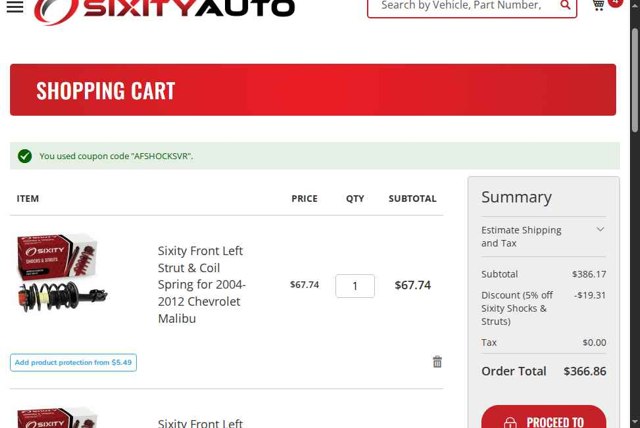 Sixity Auto checkout page showing Sixity Auto promo code box | Screenshot taken by SimplyCodes community member on Aug 30, 2025