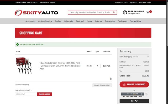 Sixity Auto checkout page showing Sixity Auto promo code box | Screenshot taken by SimplyCodes community member on Aug 30, 2025