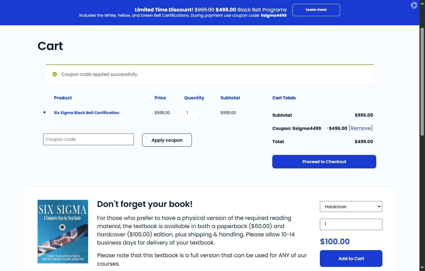 Six Sigma Online checkout page showing Six Sigma Online promo code box | Screenshot taken by SimplyCodes community member on Sep 17, 2025